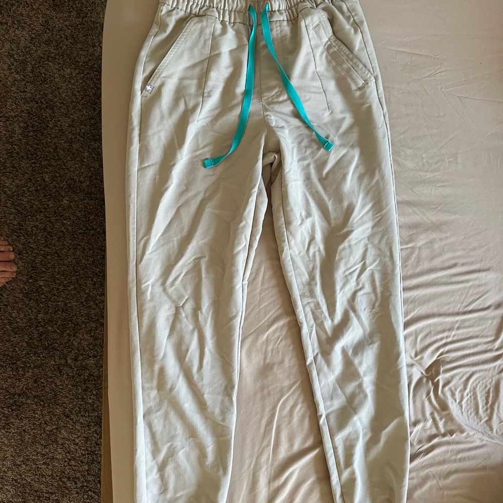 Figs Nude Scrubs with Teal Drawstring